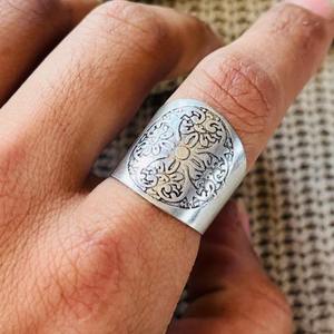 Latest Fashionable Wide band Brass <b>Ring</b> Vintage Silver Plated <b>Ring</b> Bold Etched <b>Statement</b> <b>Ring</b> Wholesale <b>Ring</b> For Men & Women - Product Image 4