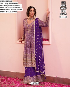 Red Georgette Embroidered Kurta / <b>Kurti</b> Floor-Length Regular Fit <b>Women</b> India Pakistan Wedding Traditional Style Quick Dry All - Product Image 4