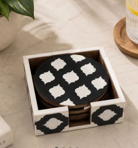 Ensemble de dessous-de-verre en bois avec incrustation en résine multifonctionnelle, forme ronde, motif noir et blanc, antidérapant, tapis de table et sous-plats, au meilleur prix - Product Image 2