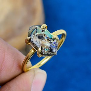Natural Abalone Copper Pearl Hexagon Shape Gemstone <b>Ring</b> Handmade 18k Gold Micron Over 925 Sterling Silver - Product Image 1
