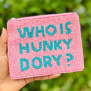 Seed <b>Beads</b> Slogan Coin Pouch Hunky Dory Hand Embroidered Zipper Wallet Custom Text Clutch Unisex Handmade Hip Hop Compact - Product Image 3