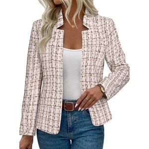 Blazer pour femme en tissu tweed à carreaux crème pastel personnalisé, manches longues, mélange de polyester de haute qualité, vêtements d'extérieur élégants pour l'automne - Product Image 3
