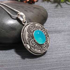 NIKHIL GEMS Natural Chalcedony Pill Box Pendant Handmade 925 Sterling Silver Vintage Engagement Secret Compartment <b>Locket</b> - Product Image 6