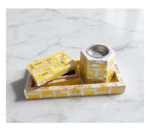 Quemador de Incienso Aromático con Incrustaciones de Madreperla Amarilla, Juego de Quemadores de Incienso Hechos a Mano con Caja y Cuenco de Metal para el Hogar u Oficina, Estilo Indio - Product Image 1