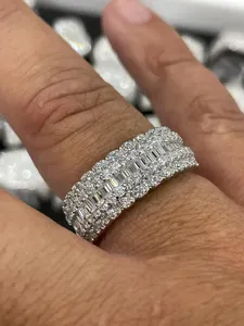 Women's Eternity Band <b>Ring</b> Rhodium Plated 925 Silver Cubic Zirconia <b>Emerald</b> Cut Pave Setting Wedding Glam Style - Product Image 2