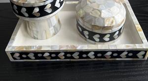 Wholesale <b>MOP</b> and MDF Incense Burner Set Bulk Luxury Handcrafted Bakhoor Censer with Matching Storage Jar and Serving Tray - Product Image 6