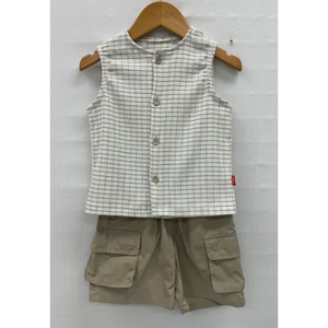 Ensemble de vêtements décontractés à carreaux de style coréen OZKIZ pour garçons de 2 à 6 ans, vente en gros, mode enfantine d'été - Product Image 1