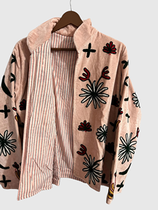 Blouson en coton brodé à la main avec motif floral, manches longues, col montant, style Prairie Chic, veste pour femme, style printemps - Product Image 4