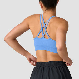 Sujetador deportivo para mujer con tirantes cruzados en la espalda, almohadillas extraíbles ajustables, cuello en V profundo, material acanalado, alta elasticidad, ajuste ceñido, ropa de yoga. - Product Image 6