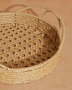 Handmade Round <b>Basket</b> Tray Woven Serving Tray With Raised Edge For Kitchen, Coffee Table And Decorative <b>Display</b> - Product Image 4