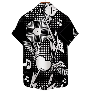Camisa Hawaiana Casual de Manga Corta con Estampado Musical para Hombre, Talla Grande, Venta Directa, Playa, Verano - Product Image 3