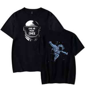 <b>Men's</b> Black Astronaut Front Printed T-Shirt Short Sleeve Casual O-Neck 100% Cotton Breathable Loose Fit Jersey Fabric - Product Image 2