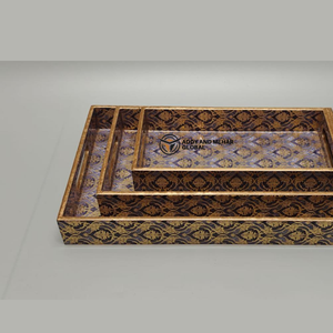 Gold Geometric Enamel Serving Tray Set of 3 – Modern Luxury Food-Safe MDF & <b>Paper</b> Nesting Trays for <b>Kitchen</b> Dining & Home Decor - Product Image 2