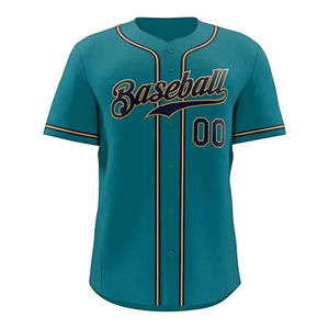 Camiseta de Béisbol Personalizada Color Verde Azulado, Manga Corta, Cierre de Botones, Logotipo Bordado, Unisex, Adulto, Transpirable, Ropa Deportiva de Poliéster - Product Image 1