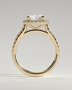 Anillo Solitario de Oro Sólido de 14K con Diamante Cultivado en Laboratorio de Corte Redondo Catedral y Halo, con Banda de Diamantes Engastados en Pavé, Joyería Fina - Product Image 2