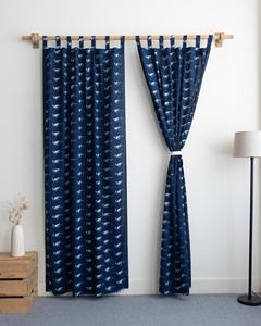 ผ้าม่านลายดอกไม้สีน้ำเงินพิมพ์ลายนก ผ้าฝ้าย 100% แบบรูร้อยราง สำหรับหน้าต่างสกายไลท์ ชุดผ้าม่านกันแสงเต็มรูปแบบ - Product Image 1