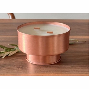 Pot à bougie moderne en métal côtelé avec bord doré, élégant pot à bougie en argile bleue, pot à bougie vide de luxe pour la décoration intérieure - Product Image 2