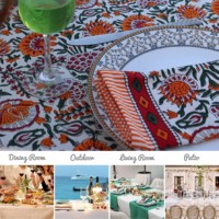 Nappe de table en coton Sanganeri imprimée au bloc, faite à la main, motif floral indien, écologique, anti-poussière, pour la maison moderne
