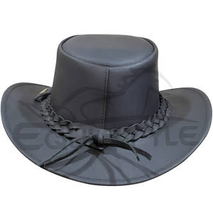 Sombrero de Vaquero de Cuero Negro con Correa Ajustable Trenzada, Estilo Australiano Occidental, Marca Privada, Sombreros de Vaquero al por Mayor - Product Image 2