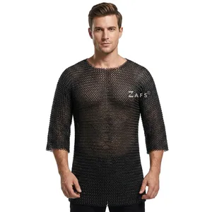 High Quality Medieval Chainmail Shirt Mild Steel Flat Riveted with <b>Washer</b> Ring Long Length Knight Hauberk Armor for Reenactment - Product Image 1