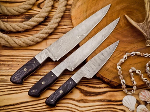 Ensemble de couteaux de chasse en acier Damas forgé à la main (260+ couches 58-60HRC) 3 lames Garantie 3 ans DIY OEM Sm Knives (Smk1985) - Product Image 6