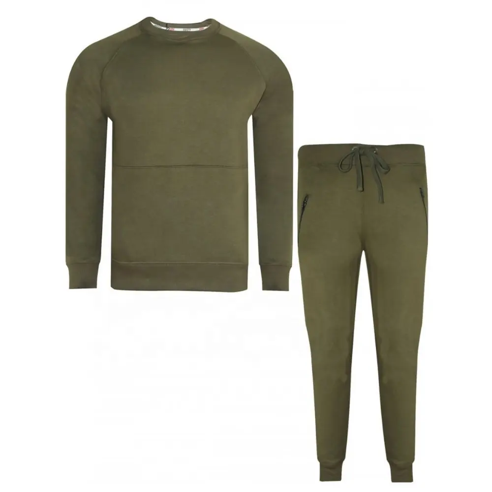 Wholesale Custom Logo Jogger Sweat Suits 100% Cotton Men Sportswear Army Green Unisex Men Sweatsuit Tracksuit Set 2 Piece Set