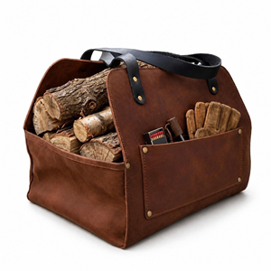 Sac de transport robuste en cuir véritable pour bûches, style vintage, portable, pour foyer, sac de transport pour bois de chauffage, équipement extérieur LLR-0139 - Product Image 1