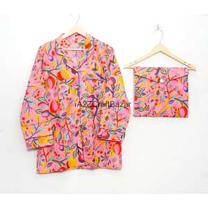 ชุดนอนผ้าฝ้ายอินเดียทำมือ ลายดอกไม้ ผ้าเนื้อนุ่ม ระบายอากาศได้ดี พร้อมเชือกผูกเอว เหมาะสำหรับใส่ตอนเช้า - Product Image 2