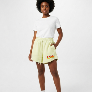 Shorts en molleton taille haute pour femme OEM, jaune uni, décontracté, taille élastique, coupe ample, 100 % coton, tissu tricoté respirant, séchage rapide - Product Image 1