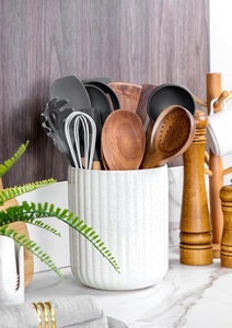 Porte-ustensiles en grès écologique, finition émail mousse, corps épais, résistant à la chaleur, base antidérapante, organisateur de comptoir de cuisine - Product Image 4