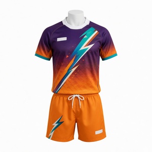 Conjunto de Uniforme de Rugby Unisex, Degradado Morado y Naranja, Estampado de Rayos, Sublimado, Manga Corta, Absorbe la Humedad, para Adultos, Todas las Temporadas - Product Image 1