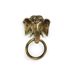 Aldaba de puerta de cabeza de elefante de latón macizo hecho a mano con detalles ornamentados para herrajes de puerta delantera y decoración de entrada - Product Image 4