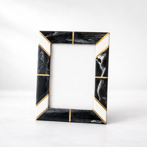 Modern Vertical Marble Design Photo <b>Frame</b> Set Black White Resin Inlay <b>Gold</b> Line Tabletop Decorative - Product Image 1