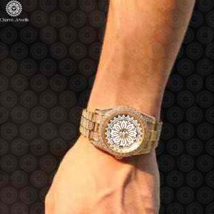Charm_Jewells Montre de luxe pour homme en or jaune, boîtier rond, analogique, à quartz, incrustée de diamants, fermoir pliant, bracelet de 20 mm - Product Image 3