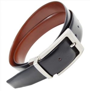 Ceinture réversible en cuir véritable noir et marron, couleur unie, boucle à ardillon, ceinture habillée formelle pour homme, boucle rectangulaire argentée - Product Image 1