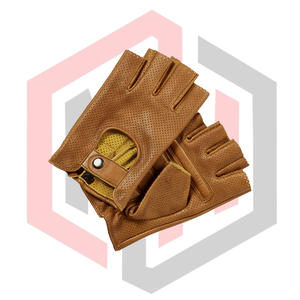 Guantes de Conducción sin Dedos de Piel de Cordero Marrón Claro, Antideslizantes, Transpirables, Anticorte, Antiestáticos, con Muñequera Ajustable - Product Image 2