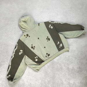 Sweat à capuche OEM pour homme, patchwork, impression de logo personnalisé, 500 g/m², délavé au soleil, délavé à l'acide, style décontracté urbain, unisexe, ensemble de survêtement patchwork - Product Image 4