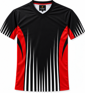 Custom FURAT LEATHERS Sports T-<b>Shirt</b> Heat-Transfer Printed Front Dry Fit Geometric Moisture Wicking 140g <b>Polyester</b> V-neck Short - Product Image 3