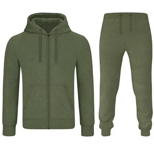 Conjunto Deportivo para Hombre, Color Verde Oliva, Sudadera con Capucha y Cierre Completo, Pantalones Deportivos, Color Sólido, Ropa Casual, 100% Algodón, Transpirable, Corte Regular - Product Image 3