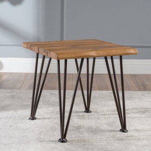 Industrial Teak Wood <b>Side</b> <b>Table</b> Metal Legs Wholesale | Handcrafted Moradabad - Product Image 2