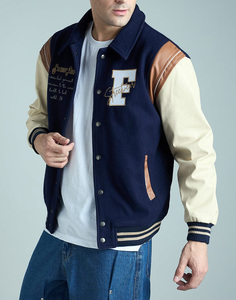 Veste d'hiver pour homme en laine/polyester, coupe ajustée, col montant, chauffante, style varsity, fermeture à boutons recouverts, coupe-vent - Product Image 3