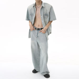 Custom Men's 2-Piece Denim Jeans Shirt and <b>Trousers</b> Set Loose Fit Button-Up Collar 100% Cotton OEM Service - Product Image 4