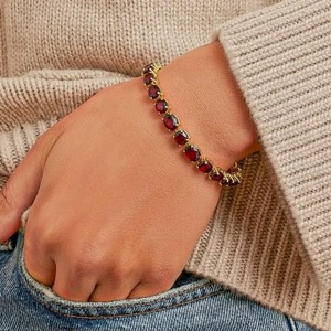 Lab Grown Ruby Charm <b>Bracelet</b> in 925 Sterling Silver Gold Plated Elegant Red Gemstone July Birthstone Jewelry Gift Women - Product Image 3