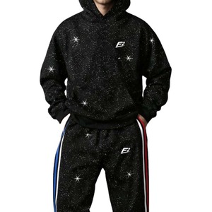 Wholesale Sparkles Rhinestone Men's Tracksuits Stylish Streetwear Men's Hoodies Jogger Hip HOP <b>Sets</b> OEM Custom Logo Manufacturer - Product Image 2