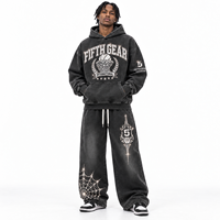 Fabricant OEM de survêtements streetwear vintage 100% coton pour l'hiver, ensemble sweat à capuche et pantalon de jogging oversize avec strass, faible MOQ