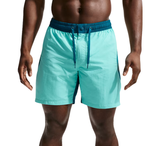 Short de bain pour homme, bleu vert moyen uni, séchage rapide, respirant, écologique, avec cordon élastique, pour la plage, la course à pied, le sport, décontracté, été - Product Image 3