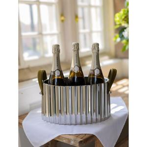 Premium Ice Bucket Round Striped Design Decorative <b>Wine</b> Chiller With Handles Stainless Steel Champagne Cooler For Home Bar Uses - Product Image 1