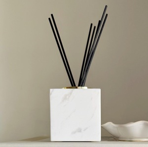 Travertine marble square diffuser holder with metal ring luxury aroma diffuser block premium home <b>decor</b> modern tabletop frag - Product Image 2
