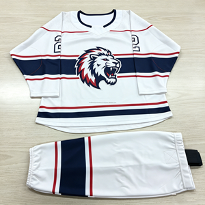 Ensemble de maillots de hockey sur glace bleu clair personnalisés pour hommes, imprimés, en maille, col en V, uniforme d'équipe, service OEM - Product Image 5