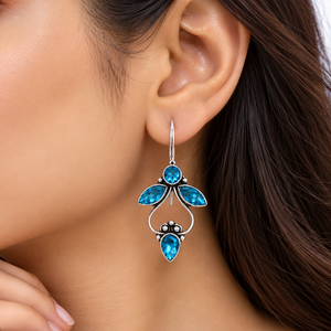 Wholesale Supply ARTS JEWELS Brass Oxidized Silver Zircon Floral Teardrop Drop <b>Earrings</b> | Handmade Indian Vintage Party Jewelry - Product Image 2